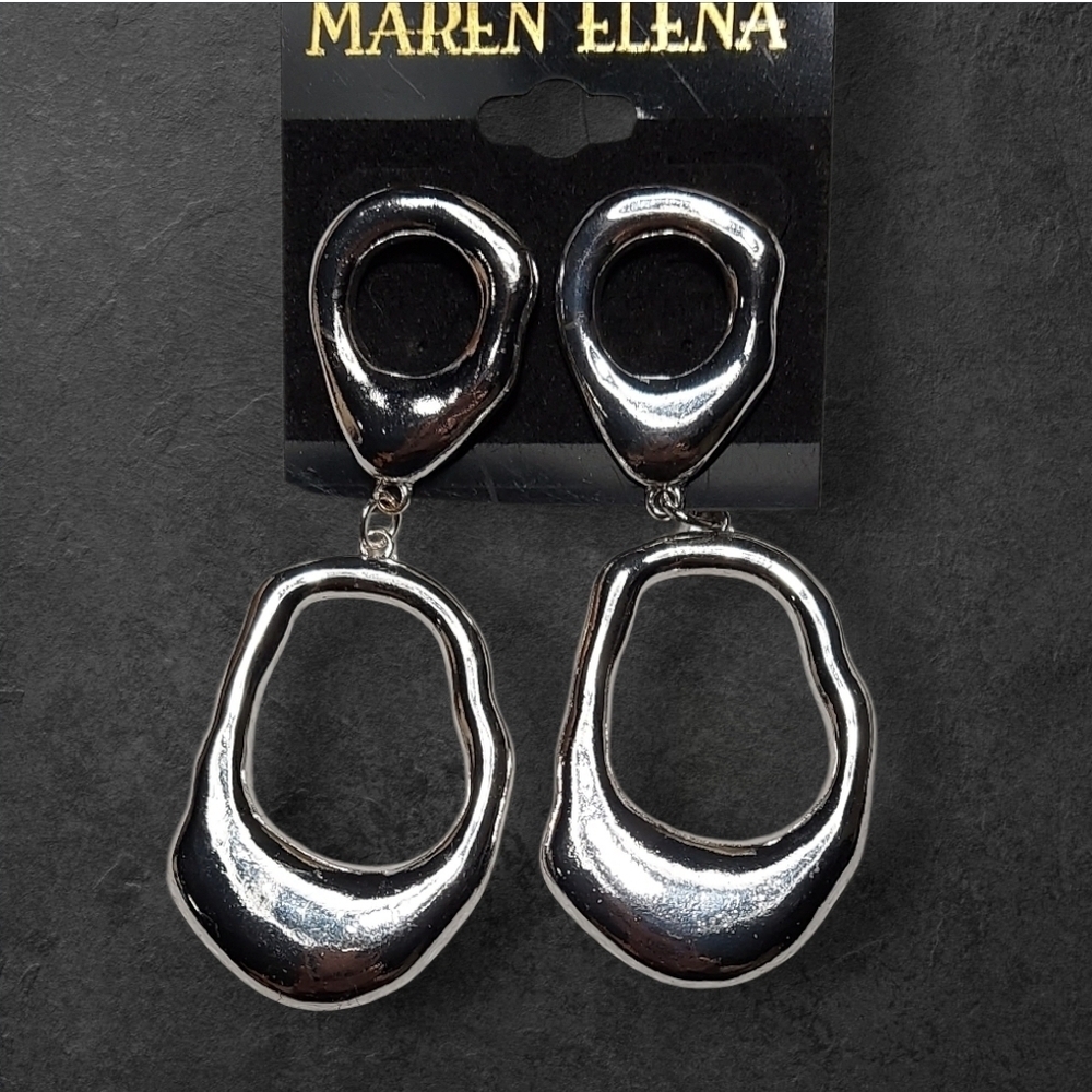 NWT Maren Elena For NADINE WEST Silver Irregular Drop Earrings ~3"